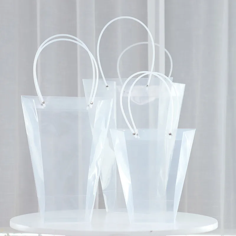Square Transparent PVC Gift Bag With Handle Clear Plastic Flower Clothing Cake Bag