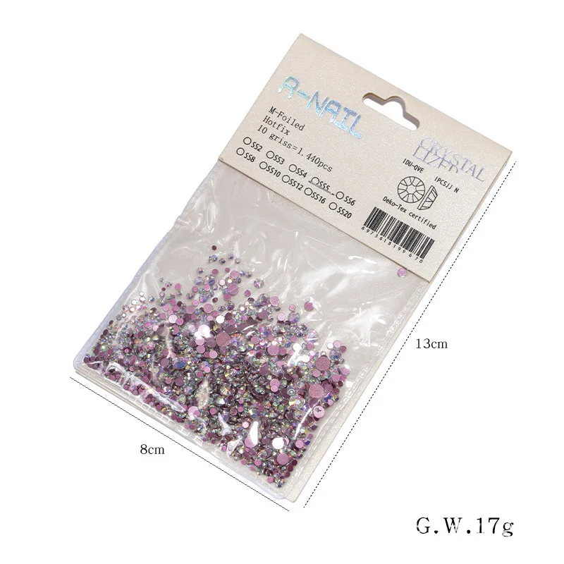 1440Pcs/Bag Nail Art Rhinestones AB Clear Mixed Size Crystal Stone Pink Base Flat back Manicure Nail Art Jewel Stone Nail Tools