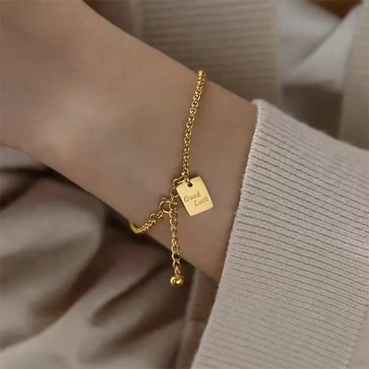 Fashion Bracelet Geometric Twists Texture Chain Bracelet Letter Round Stainless Steel Good Luck Pendant Bracelet for Women