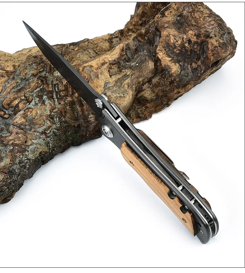 Folding Outdoor Pocket Hunting Handle Knife Blade With Laser Pattern