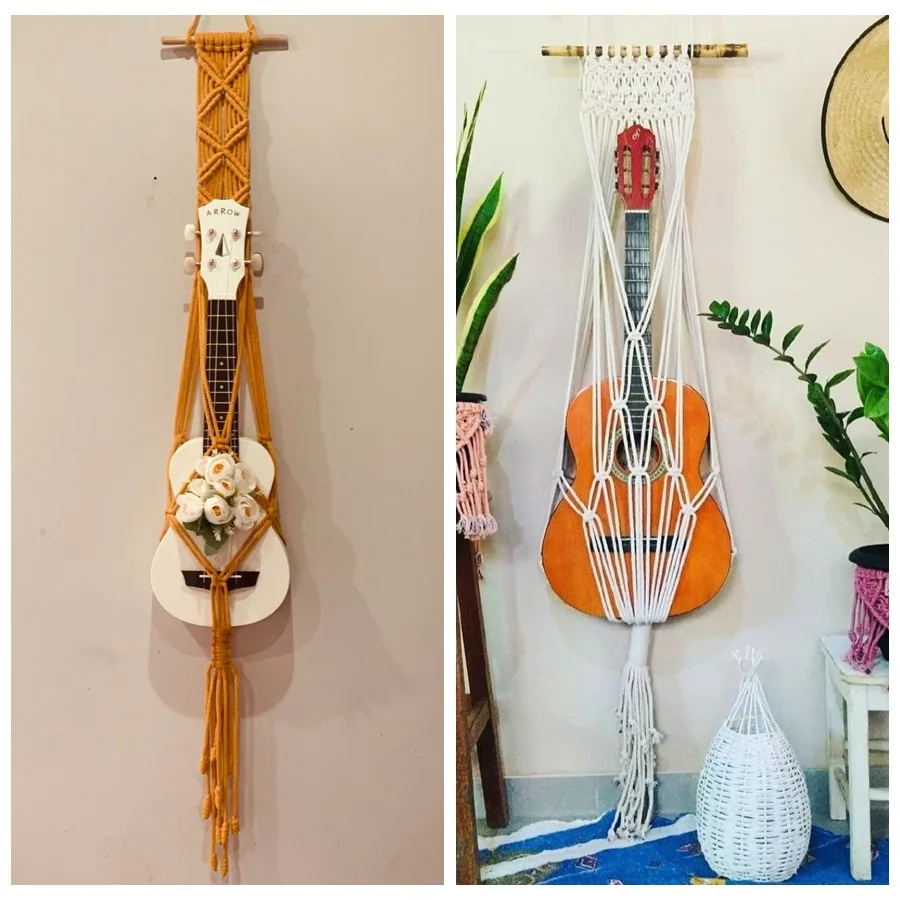 Custom Handmade Wall Hanging Beaded Bohemian Guitar Wall Hanger Boho Ukulele Hanger Macrame Wall Mount Hanger