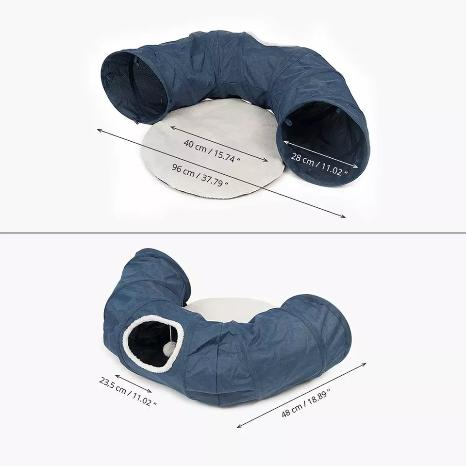 Portable pop up Multi-function cat and dogs round shape tunnel with a plush mat