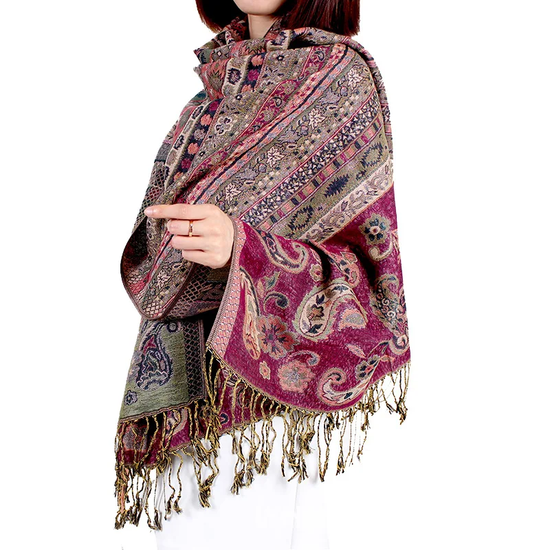 Новый женский шарф из пашмины, жаккардовая шаль с кисточками, длинная шаль, индивидуальный дизайн (1600216619231)
