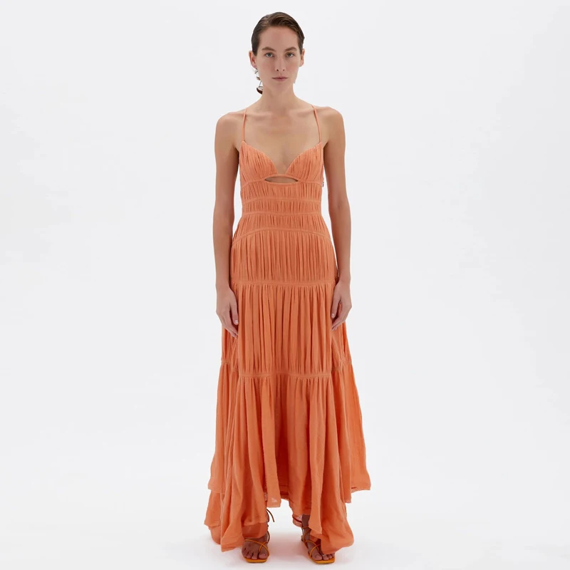 2021 Sexy Summer Outfits Linen Gauze Maxi Dress for Woman Casual Dresses