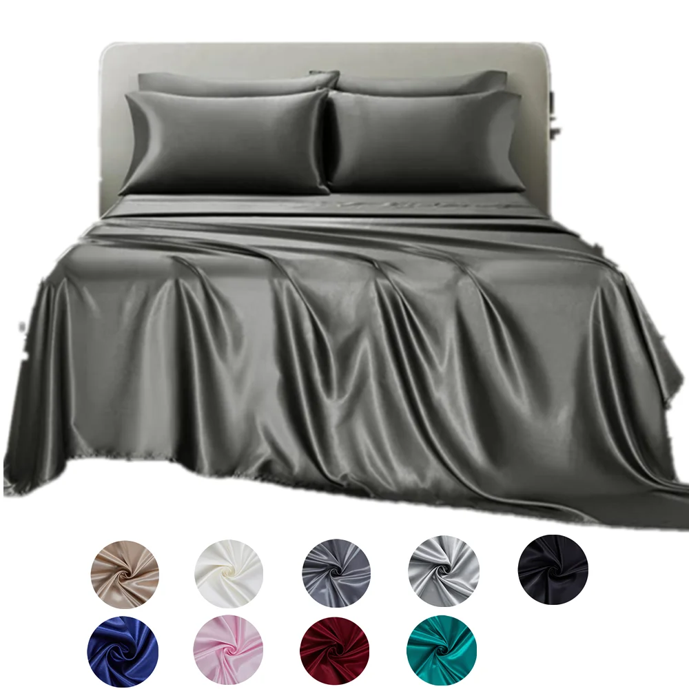 Pack of 4 wholesale Silk satin sheets comforter luxury bed sheet bedding sets