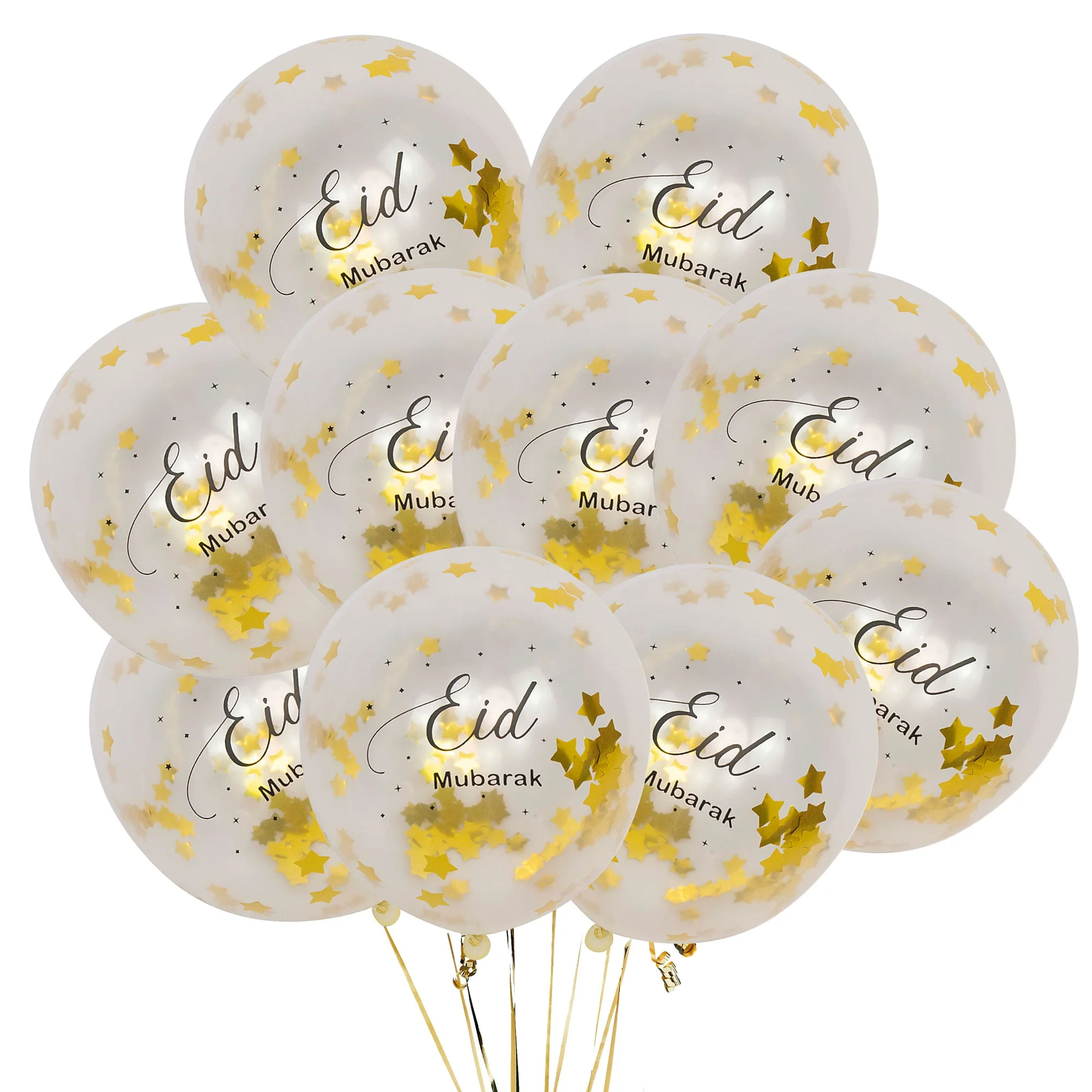 Gold Star Confetti Eid Latex Balloons 12 inch Eid Mubarak Confetti Balloon For Muslim Eid Party Decorations