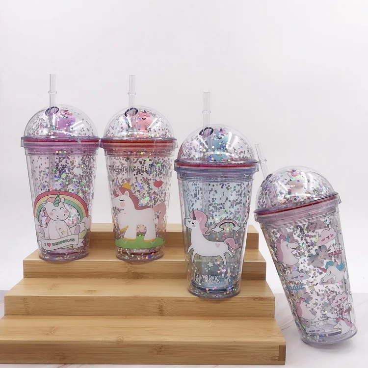 Радужный Блестящий стакан Kawaii Рождественский подарок кофейная чашка соломинка Единорог бутылка для воды