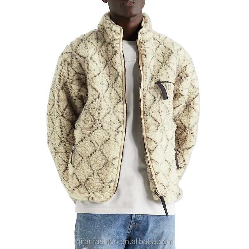 Custom windbreaker fully reversible shearling sherpa fleece jacket for men