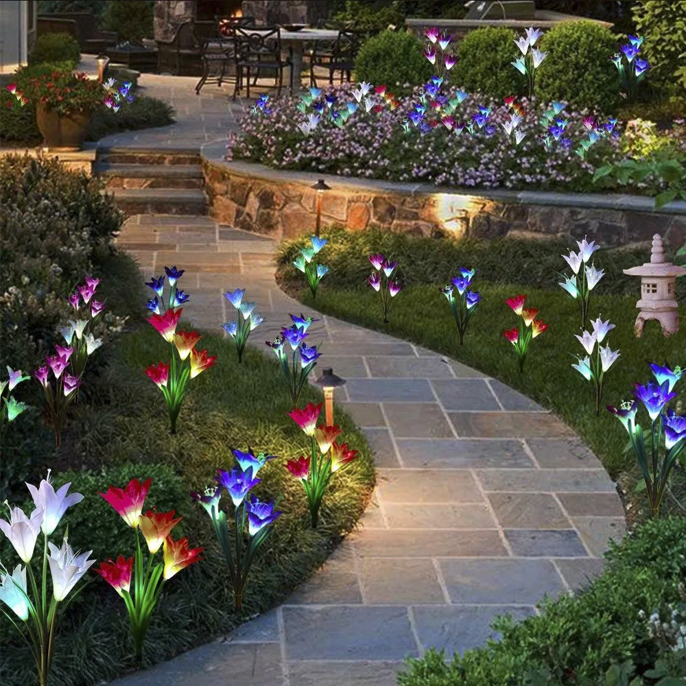 Имитация солнечного света цветок лилии уличное садовое украшение светодиодный светильник с заземлением хризантемы газон