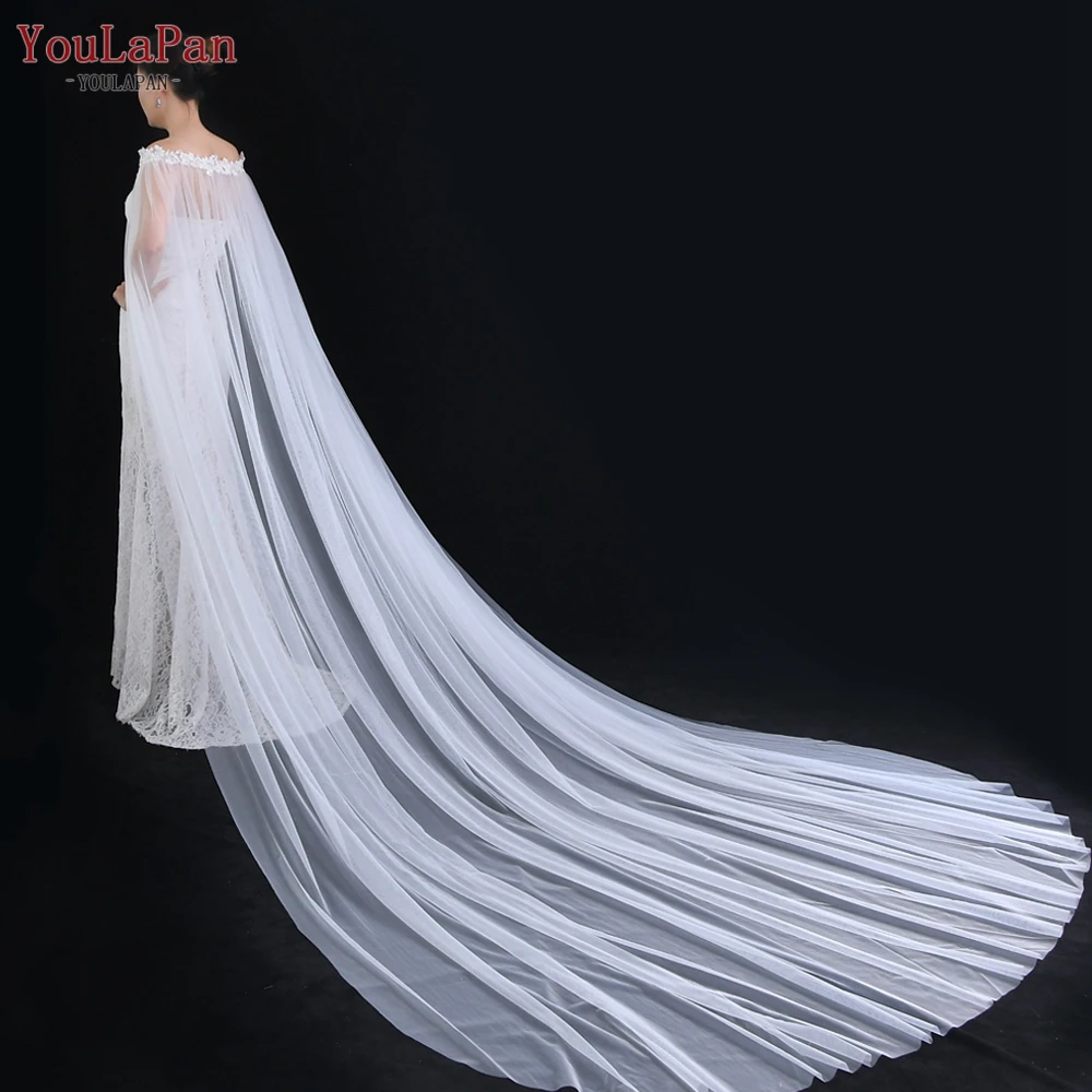 YouLaPan VG26 Long 3M Cathedral Wedding Bridal Shawl Beaded Trim Tulle Shoulder Cap Women Evening Dress Wrap Cape