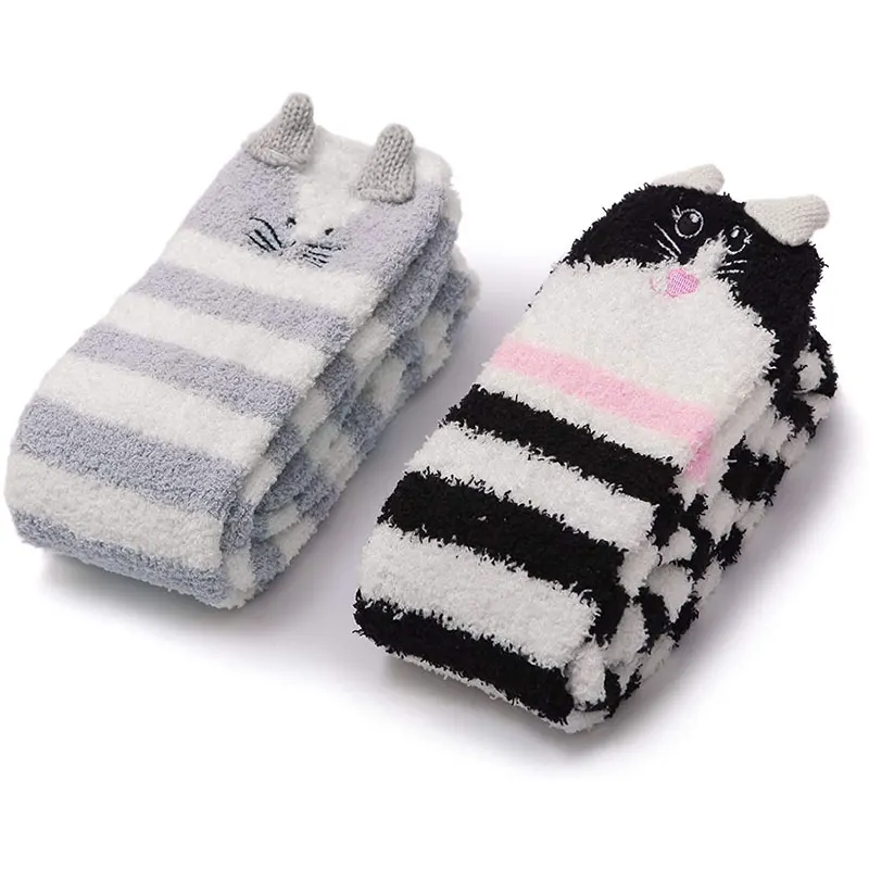 Coral Velvet Thigh High Stockings Girls Striped Soft Warm Winter Socks Custom Over Knee High Fuzzy Socks for Women