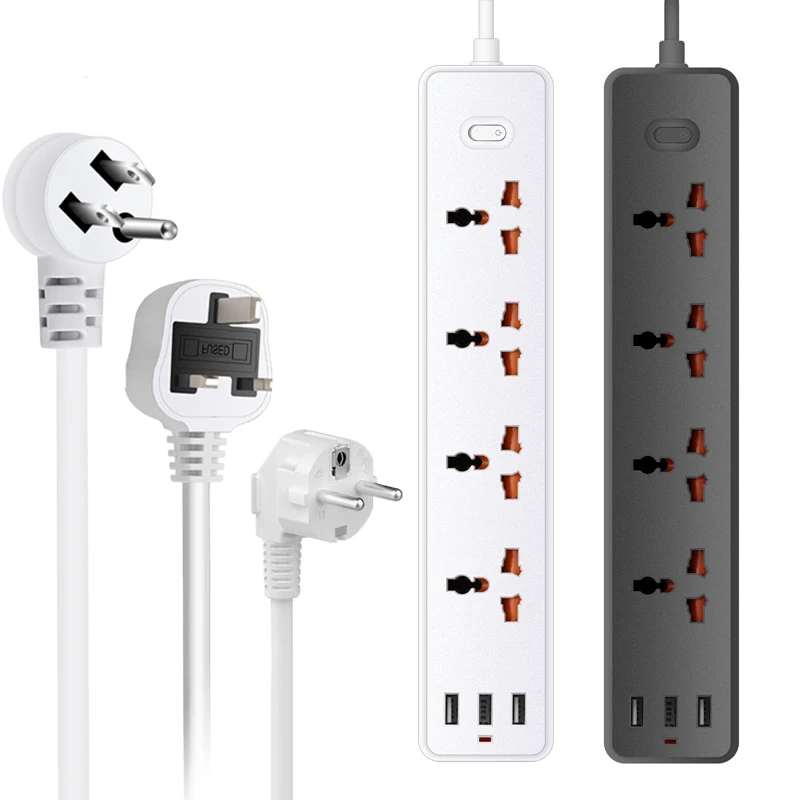 Wholesale Surge Protector US/UK/EU Plug Extension Socket  Power Strips with 4 AC Outlets Travel Universal Power Strip with 3 USB