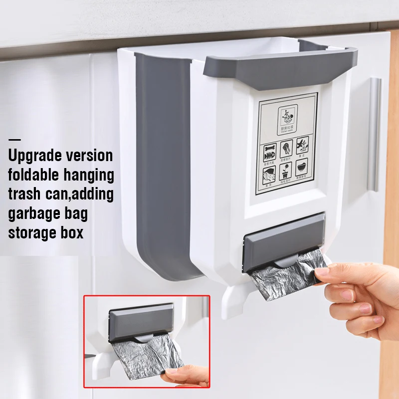 Creative Kitchen Trash Can Cabinet Door Wall Hanging Folding Bucket Garbage Bin Container for Kitchen bathroom