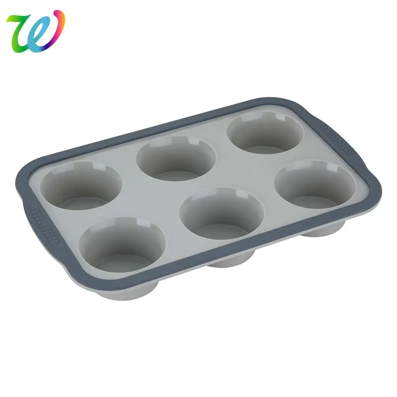 Non-Stick 6 Cup Cupcake Baking Pan Silicone Jumbo Muffin Pan with Metal Reinforced Frame