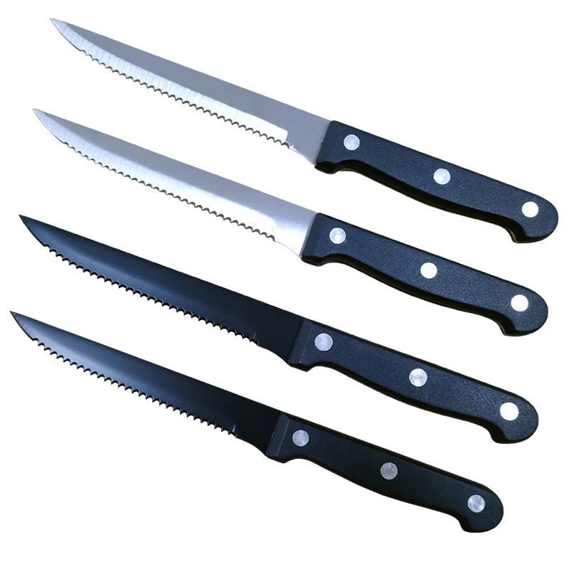 Hot sale 4.5 inch Full-Tang Triple Rivet Stainless Steel Serrated Steak Knife with Plastic handle