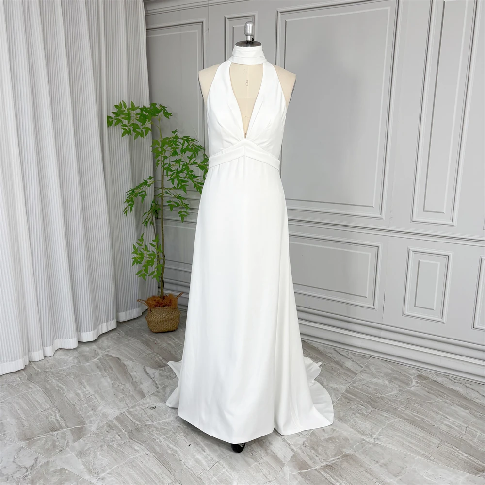 100% Real Photos Simple Halter Neck Satin Wedding Dress With Detachable Cape Elegant Backless Bride Gown For Women 2025