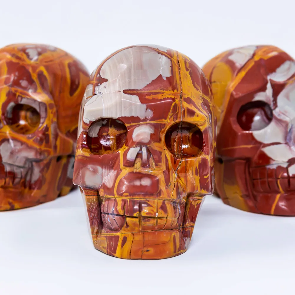 Wholesale natural crystals crafts healing stones hand carved noreen jasper skulls for home decoration