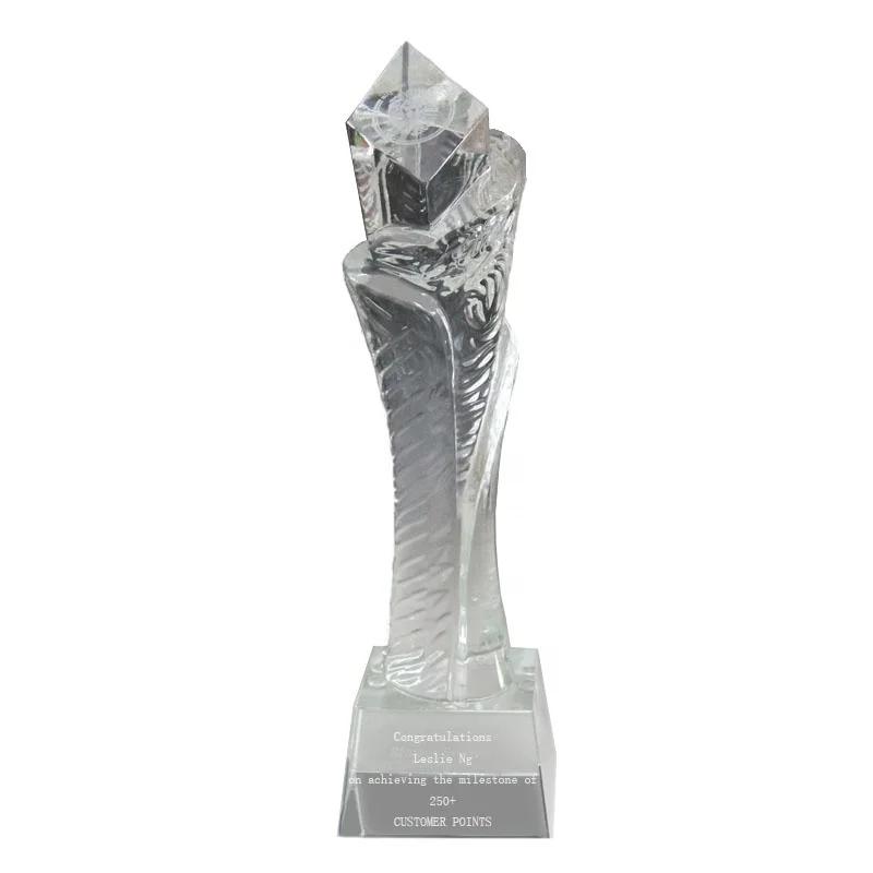 China Suppliers Unique Design Crystal Pillar Torch Trophy With Custom Engraving For Employee Honor Awards Souvenirs