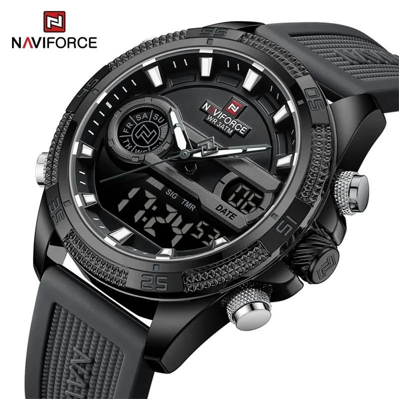 New NAVIFORCE 9223 Quartz Watch For Men Silicone Bracelet Sport Wristwatches Waterproof Alarm Clock Digital Clock Reloj Hombre