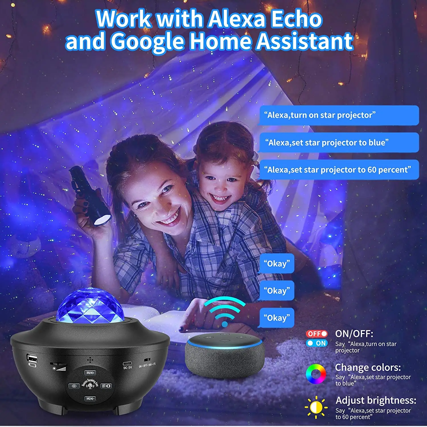 Ihomemix Звездный проектор Галакси светодиодный ночной Светильник Smart Star Sky Wifi Галактический Проектор работает с Alexa и Google