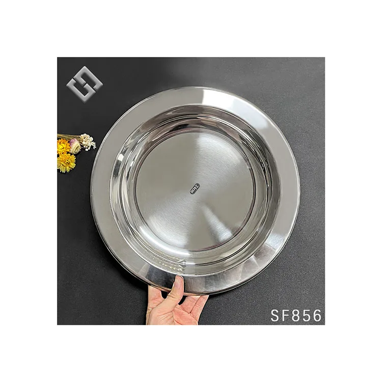 Stainless Steel Flat Mirror Plate Thickened Buffet Plate Multi Purpose Round Cake Plates Steel Serving Dishes
