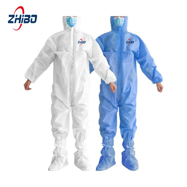 Type 5 6 Safety Waterproof Disposable Chemical Protective Ppe Suit Polypropylene Work Coverall Hazmat Suit with Hood