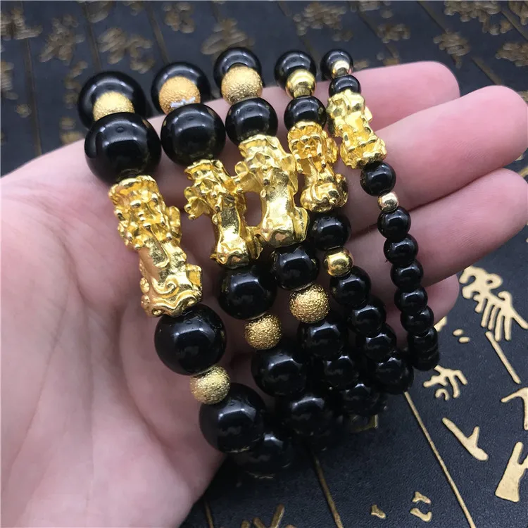 Imitation obsidian Zhaicai brave bracelet gold-plated men and women Vietnam sargent Buddha beads jewelry wholesale