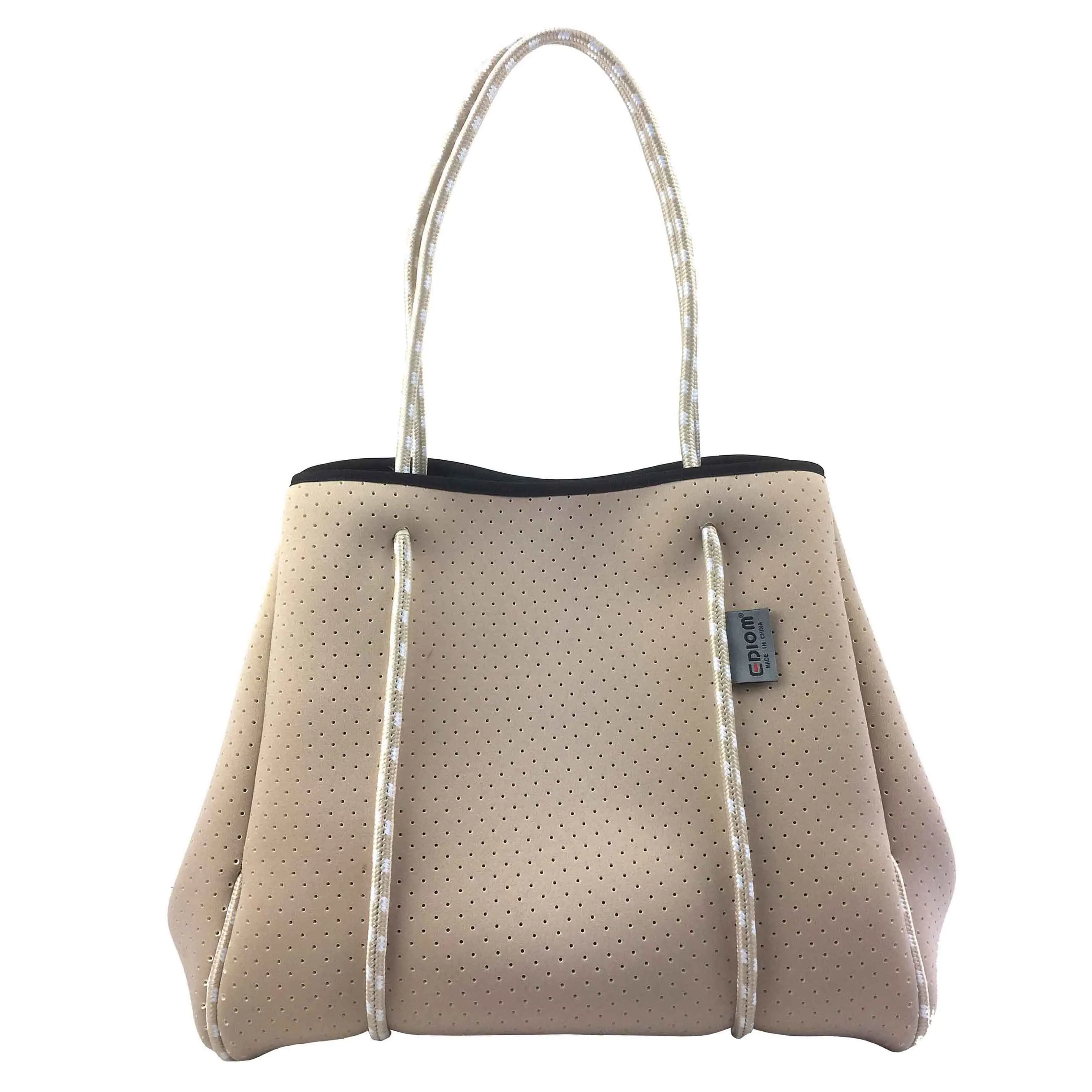 Wholesale custom design fashion perforated ladies hand bags neoprene beach tote bag for women