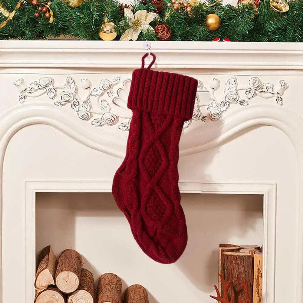 37cm / 14.5 inch 1pc Knitted Christmas Stockings Decoration Christmas Gift Bag Fireplace Decoration Santa Elk Socks