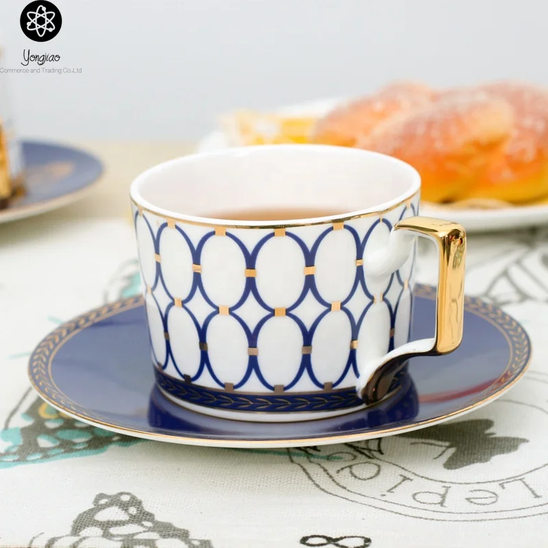 High-end English afternoon tea cup and saucer with gold trim and handle