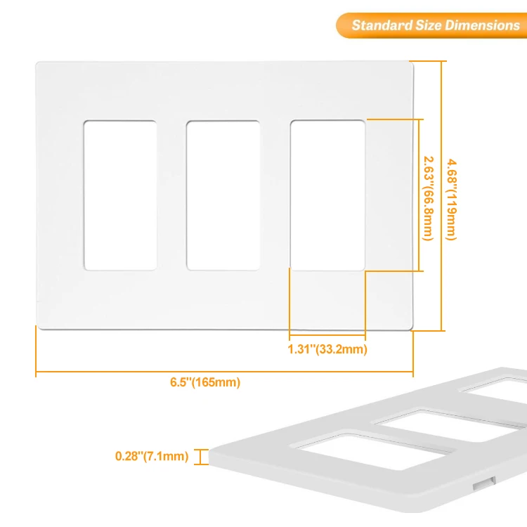 Shanghai Linsky 3-Gang Белый Декоративный Выключатель без винтов/Выходная настенная пластина