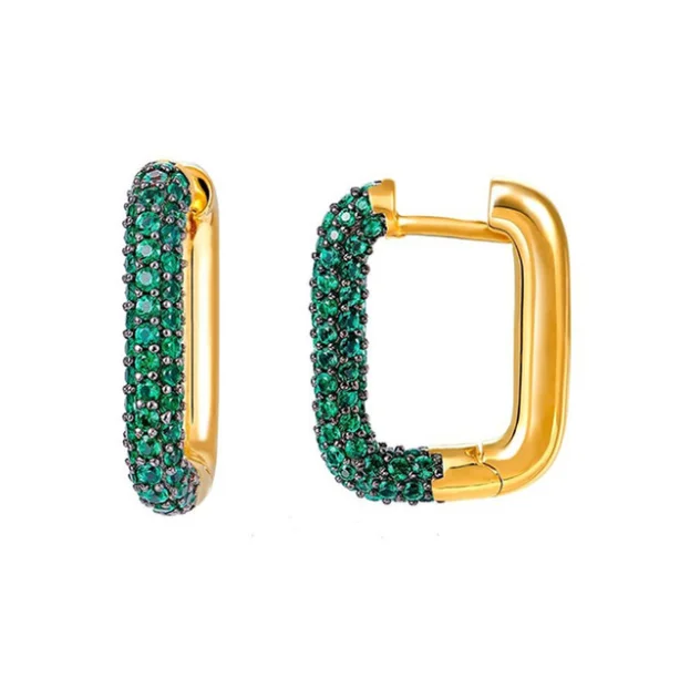 S925 Silver Needle Single Fashion Inlaid Zircon Earrings Geometric Square Ear Buckle Personality Trendy Simple Earrings