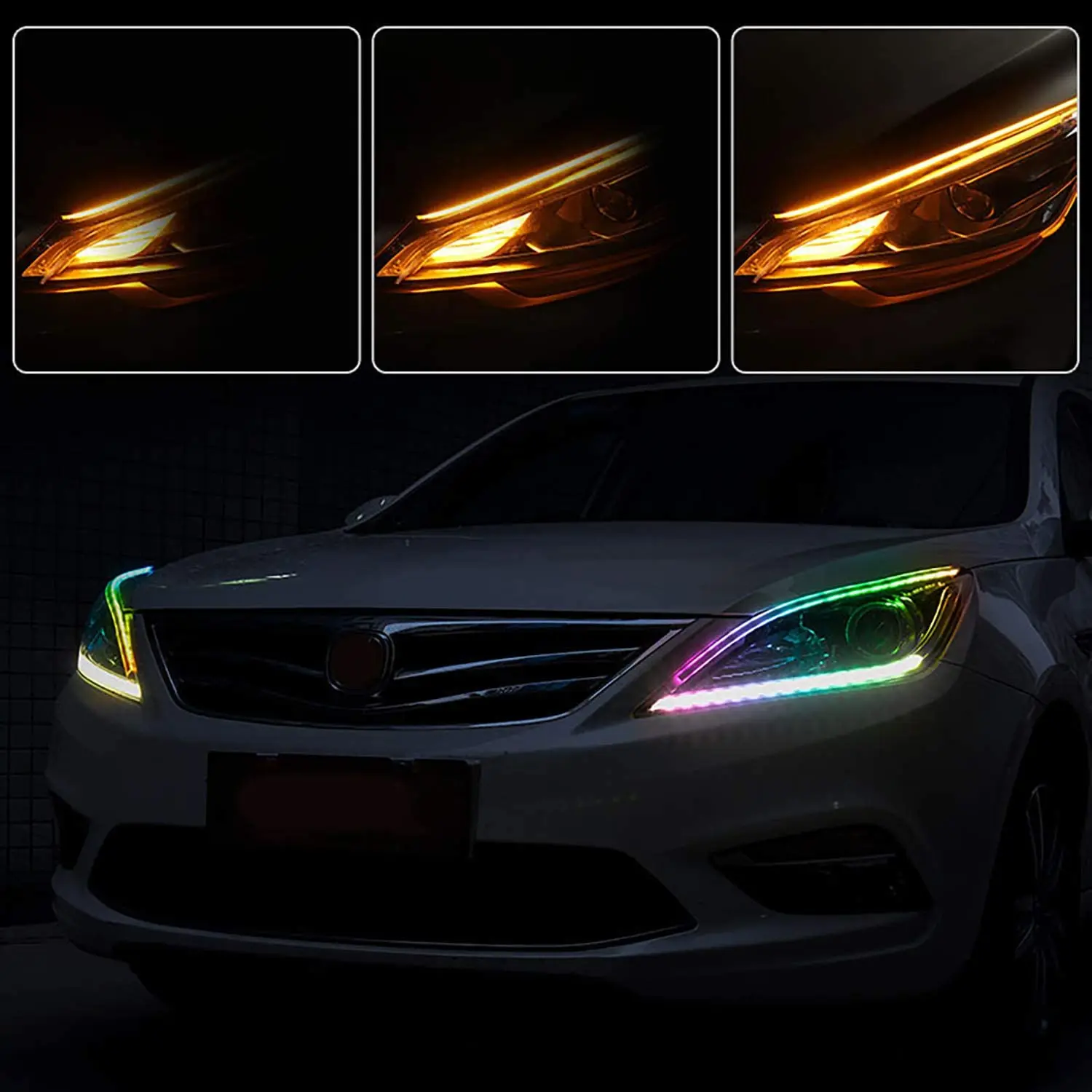 23.6 Inch 2pcs APP Control 12V DRL Car LED Light Strip Headlight Switchback RGB LED Strip Lights Waterproof