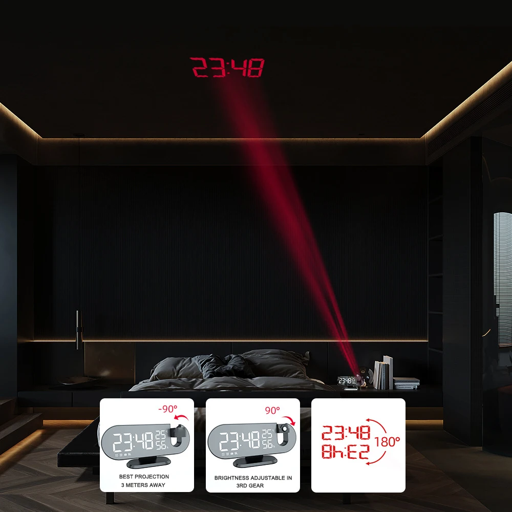 2022 New Led Smart Electronic Desk Desk Desk Led Laser Ceiling Digital Projection Alarm Clock With Radio And Weather Station