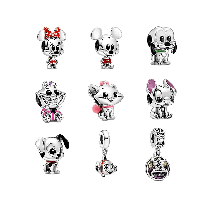 Wholesale Factory 100% 925 Sterling Silver cute Cartoons Mickey Minnie charms Fit for Pandora DIY bracelet jewelry making