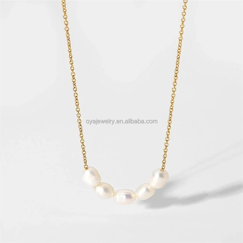OYA Custom Jewelry Design Production Fashion 18K Gold Plated Stainless Steel Freshwater Pearl Pendant Necklace Wholesale