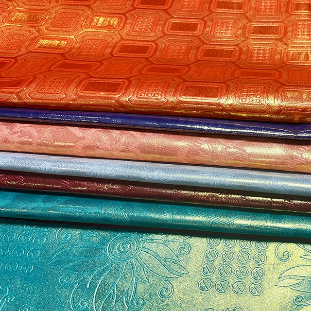 Factory customized LOGO   African Wax Prints Fabric Foil 6 Yards African Bazin  rich  gold Fabric for Togo  Party Dress