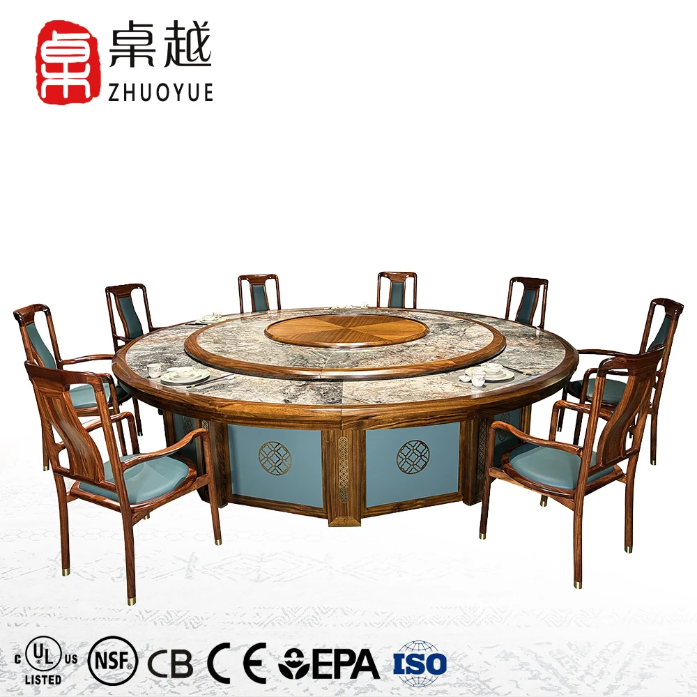Zhuoyue DDYZ03 circular luxury electric large round rotating dining table set turntable 10 15 20 seats sliding antique furniture