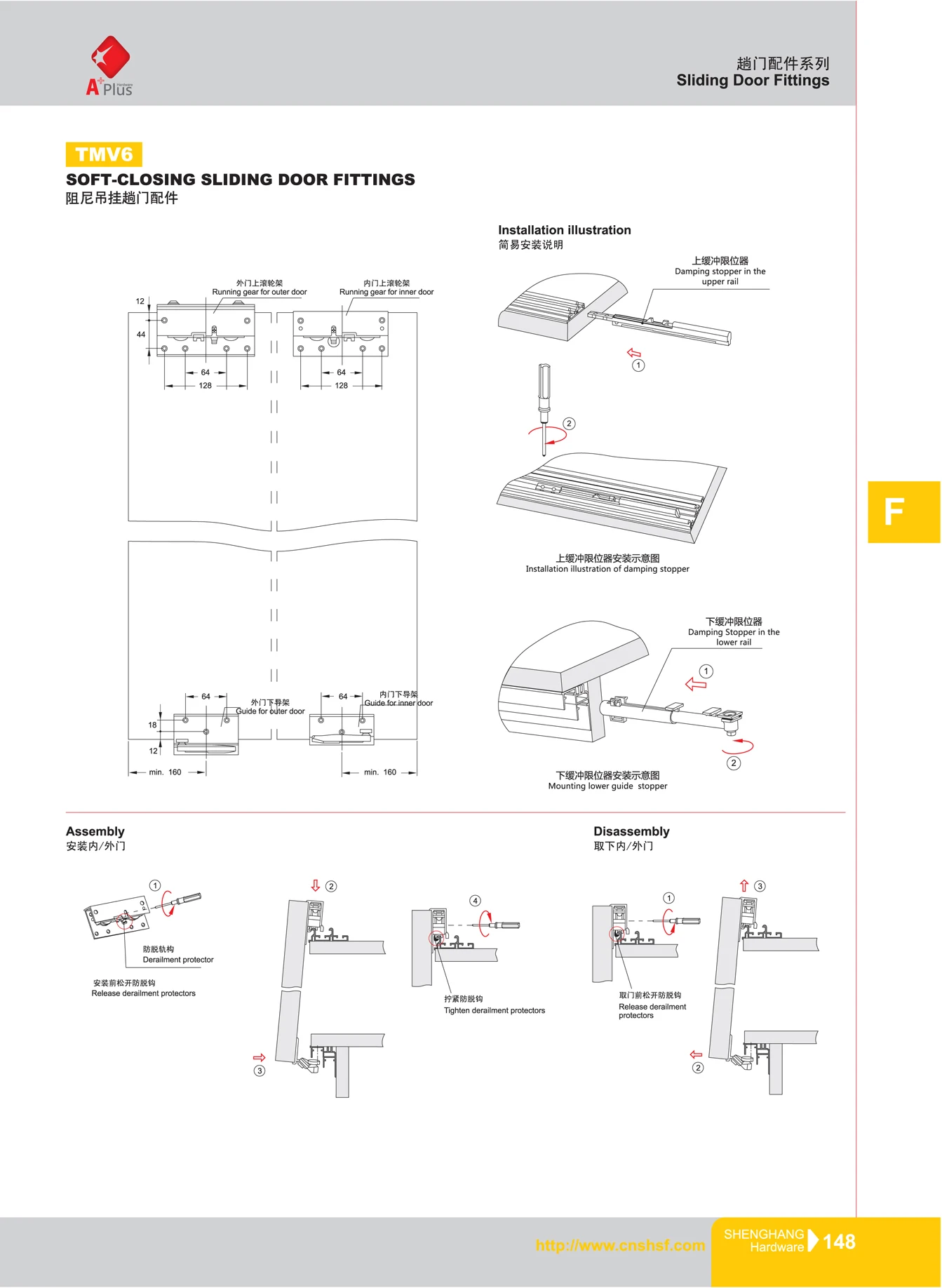 TMV6 invisible soft closing 80kgs heavy duty sliding door roller
