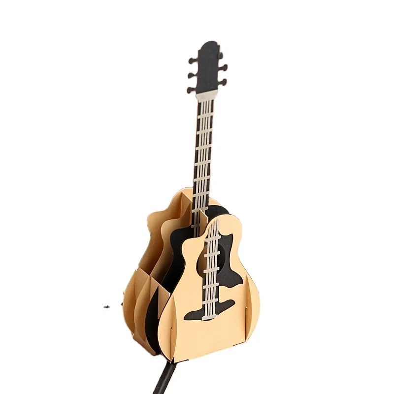 3D Guitar Greeting Car Birthday Card Creative Hand-carved Paper Card Gifts Graduation Holiday Message Card