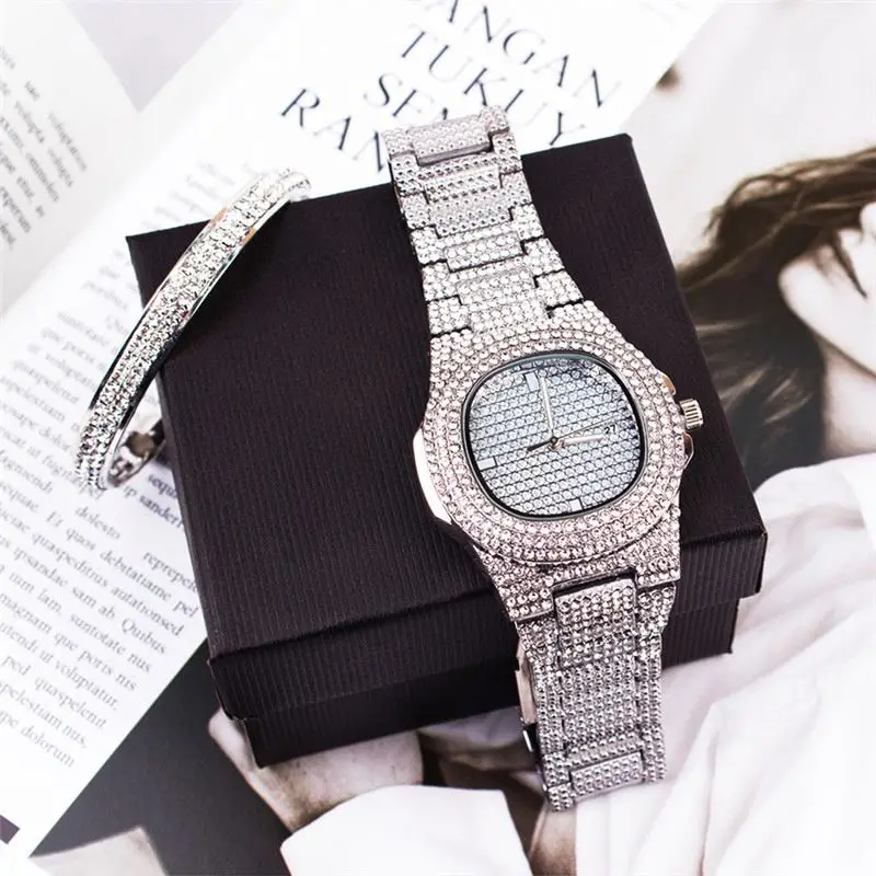 2022 New Style Luxury Iced Out Watch Bling Quartz Square Women Watches Relojes Hip Hop Gold Full Watch Jewelry