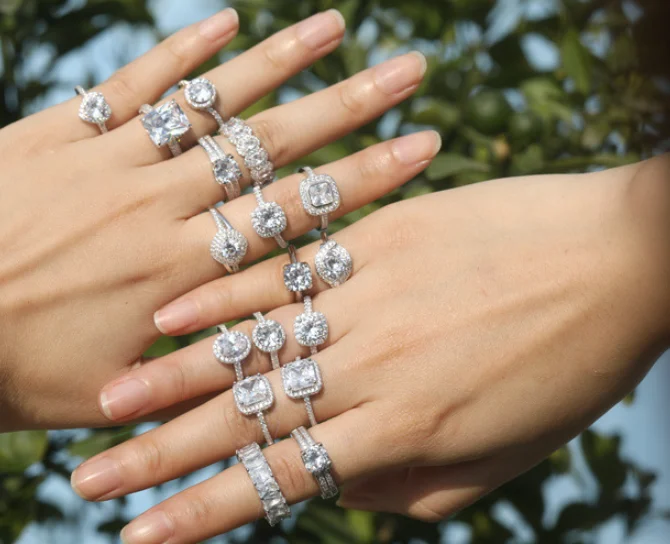 S925 Silver Zircon Engagement Wedding Ring Jewelry Sets Moissanite Ring Silver Jewelry Woman Rings