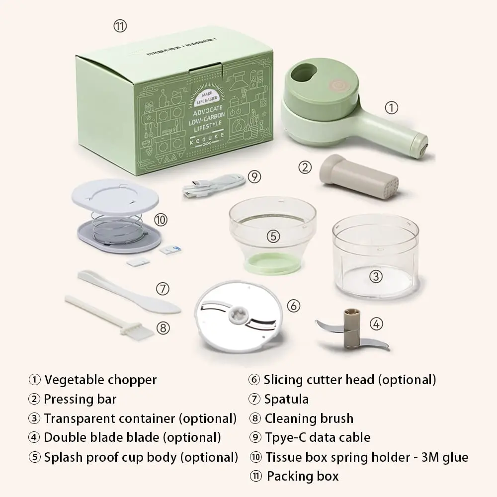 Smart Kitchen Gadgets  Electric Slicer Chopper hand held food processor Portable 4 in 1 handheld electric vegetable cutter set