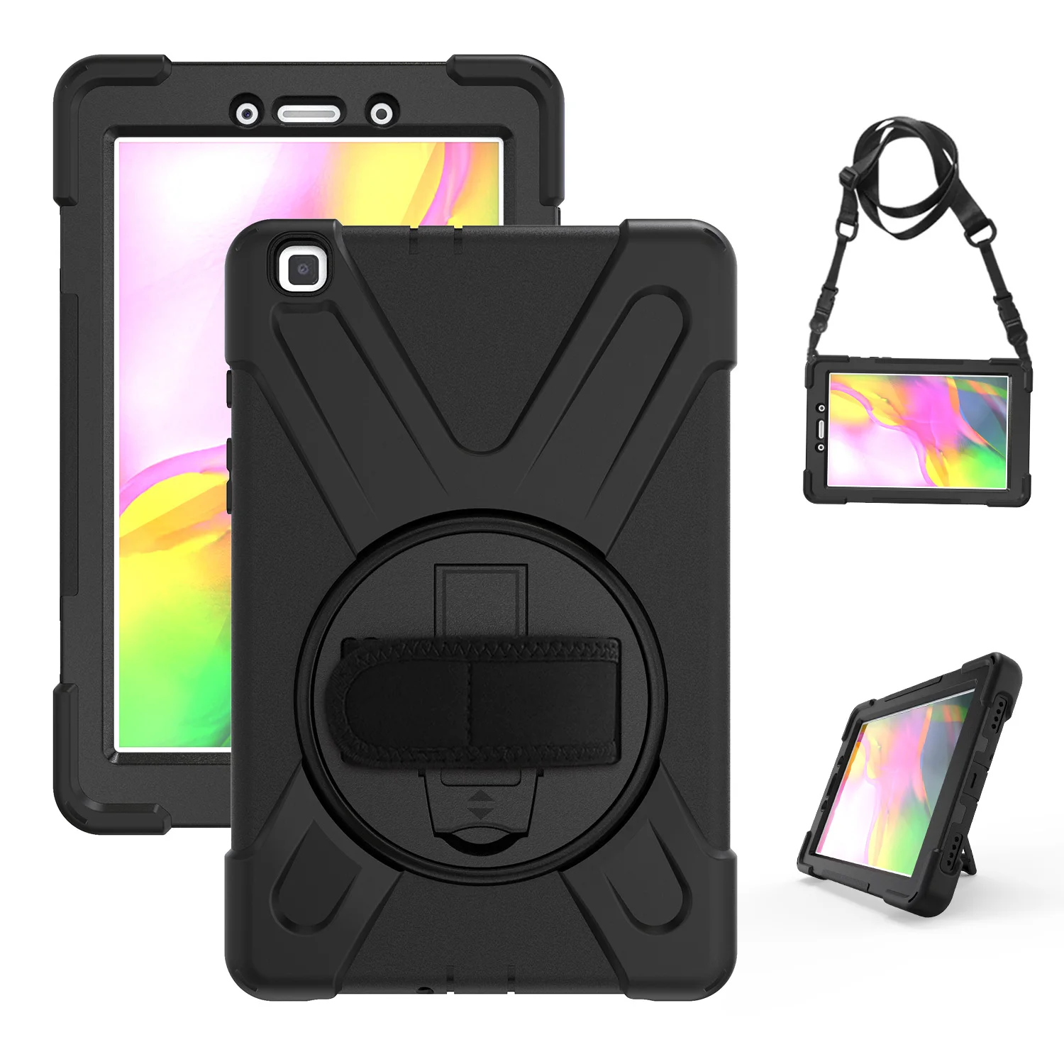 Tablet Case For Samsung Tab A7 Lite T220 T290 T307 P200 T570 T390 T387 T380 Active E Hand Shoulder Strap PC Silicone Stand Cover