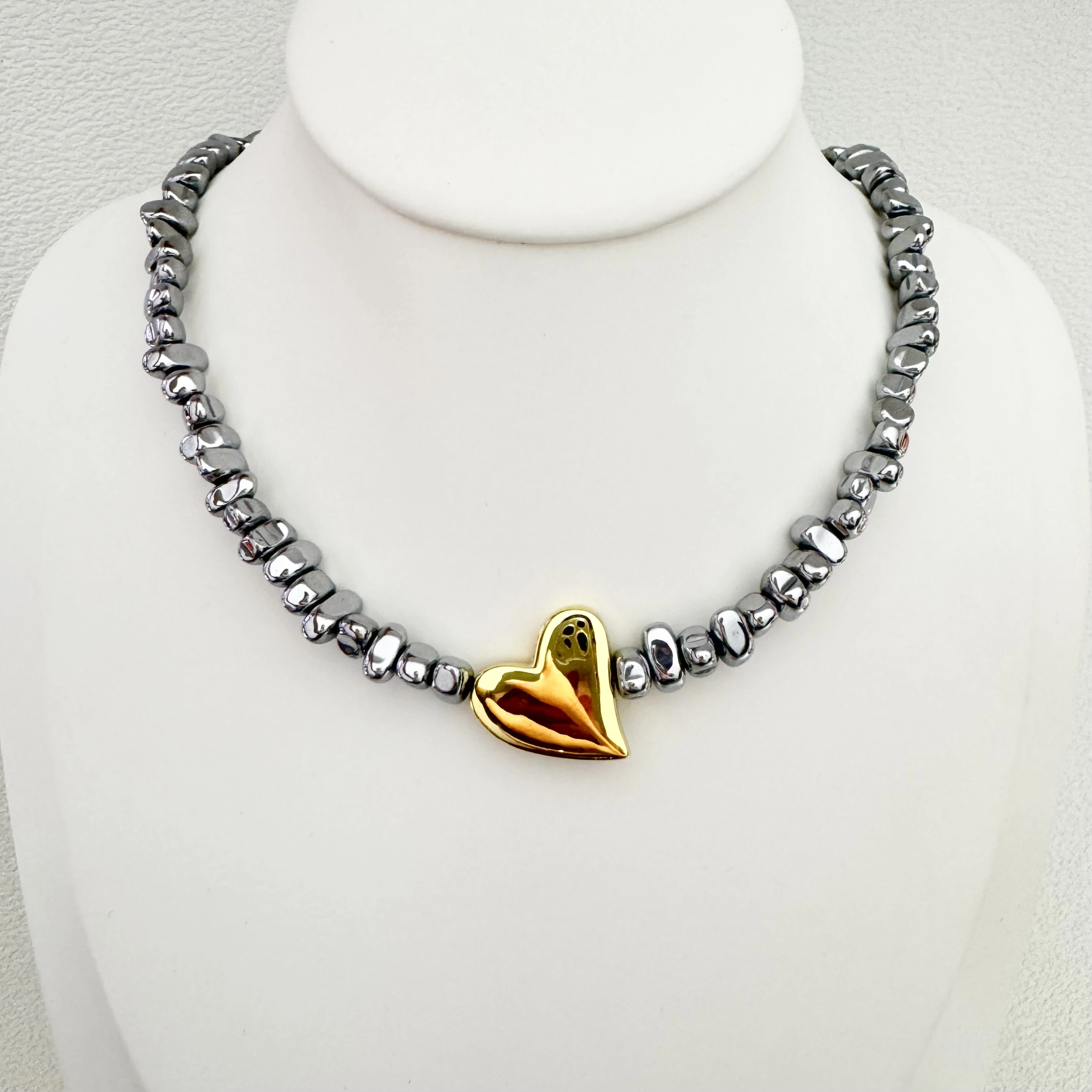 High Quality Handmade Chip Heart Star Sterling Silver Hematite Beads Necklace Solid Silver Choker Women Party Gift Jewelry
