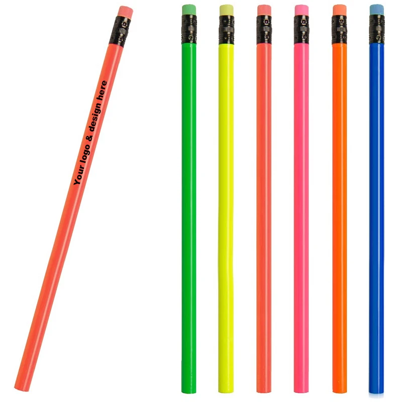 Good selling Customized Logo Neon HB #2 Graphite Writing Sketch Pencil with Eraser for Office and School