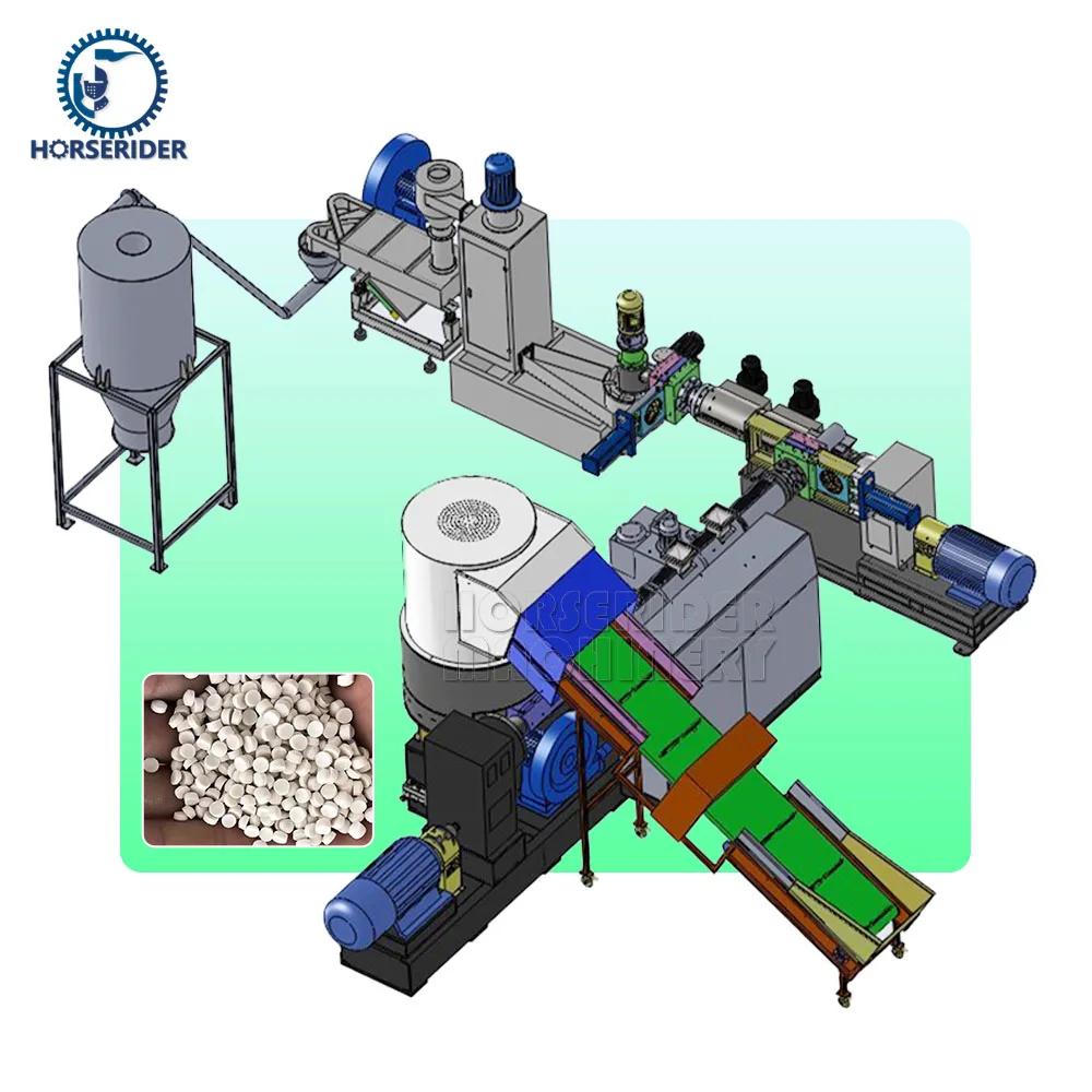 Horserider two stage plastic extrusion recycling regranulating granulator extruder line for PP and HDPE price