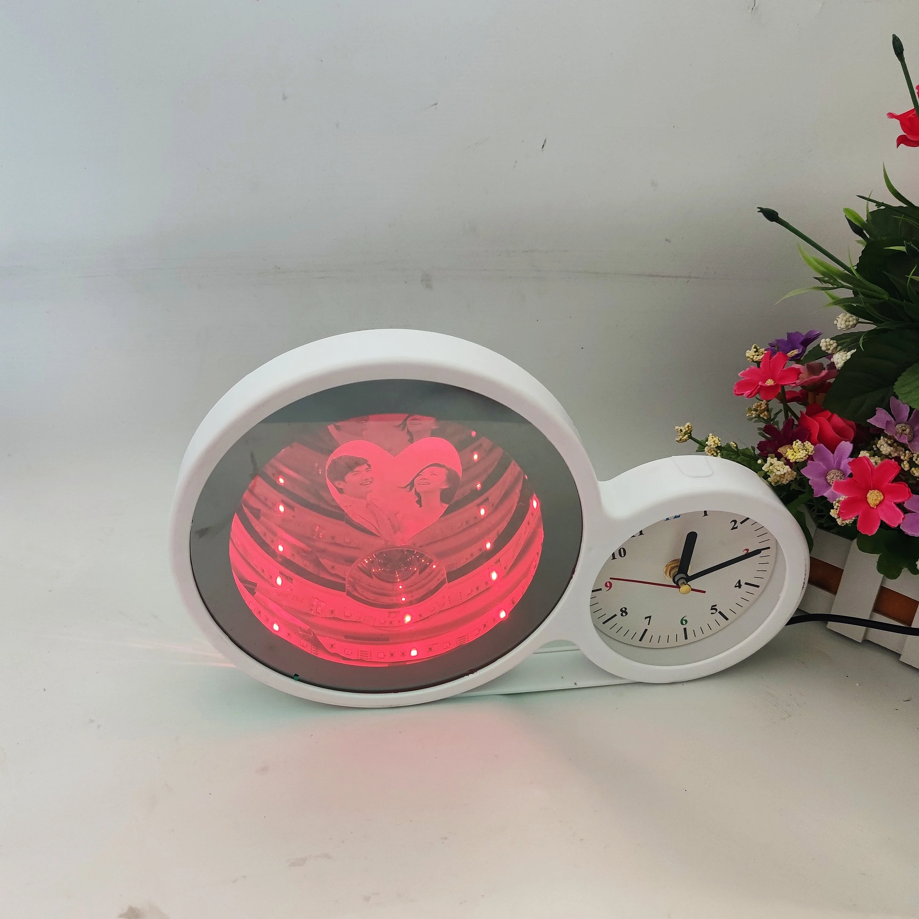 Зеркало бесконечности со светодиодной подсветкой с фоторамкой и часами для подарков или украшения дома