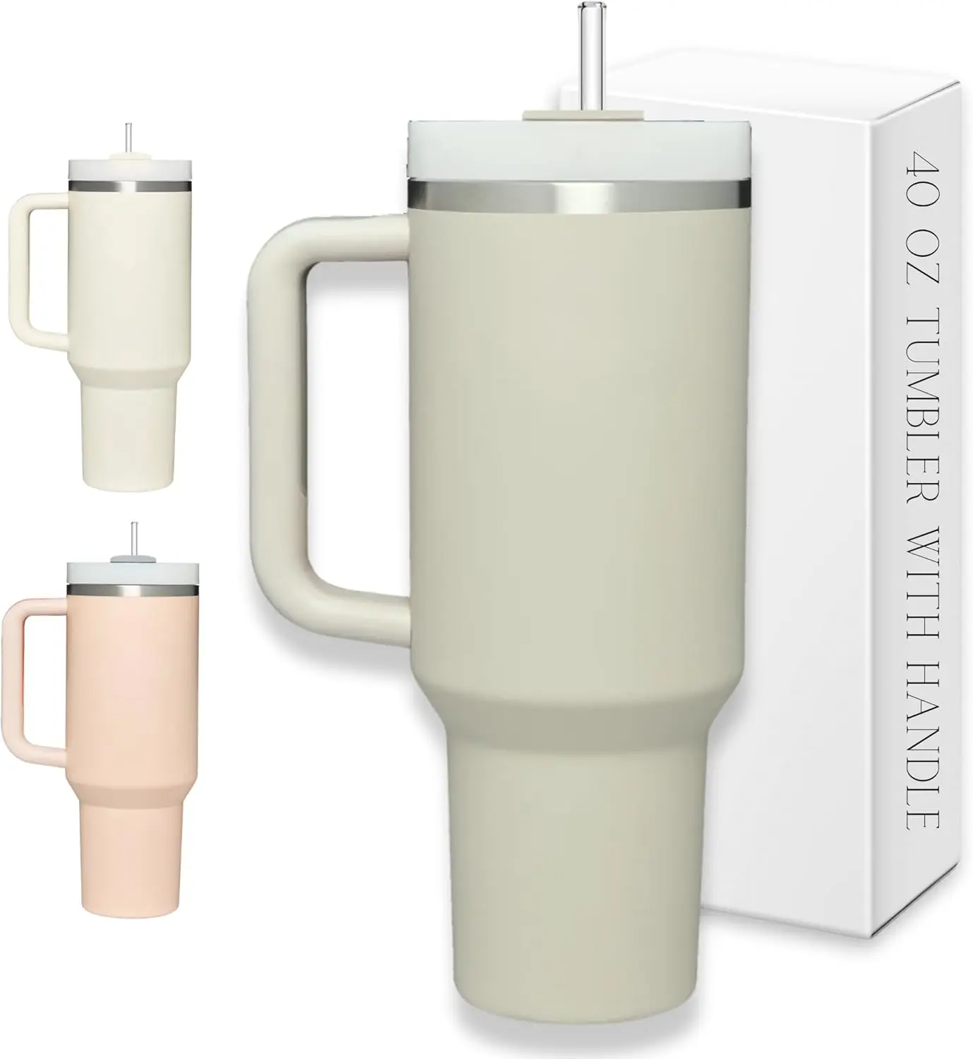 1 PC 40 oz Tumbler with Handle and Straw Lid Stainless Steel Double Wall Vacuum Insulated Travel Mug handle Cup Car Cup