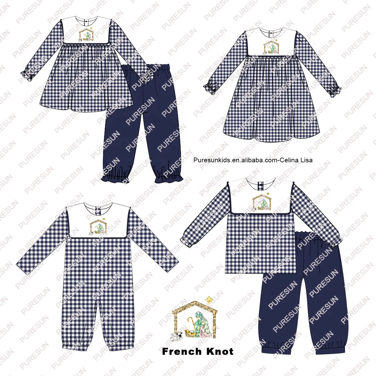 New design sailor collar little girls dresses Christmas French Knot embroidery toddler girls clothing baby girl dresses newborn